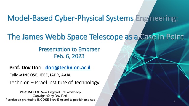 picture for NEFWS New England Fall - Embraer Feb 7 2023 Model-Based Cyber-Physical Systems Engineering - JWST